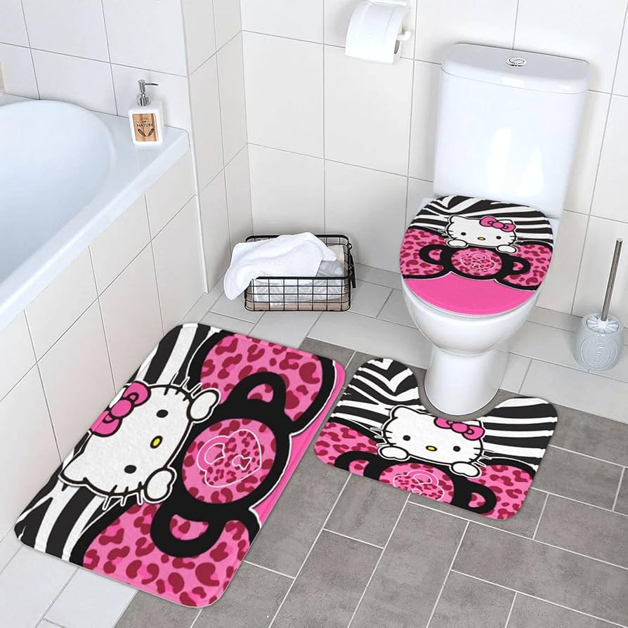 ハローキティトイレマット バスマット ホルダー 　３点　ヒョウ柄 　新品 Amazon｜トイレマット ハローキティピンクのヒョウ柄 3点セット